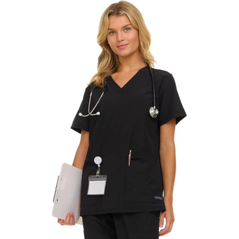 Women's V-Neck Scrubs Top Breathable Fabric 3 Pockets Medical Uniforms